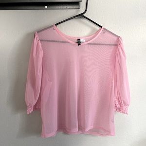 Pink polka dot mesh top